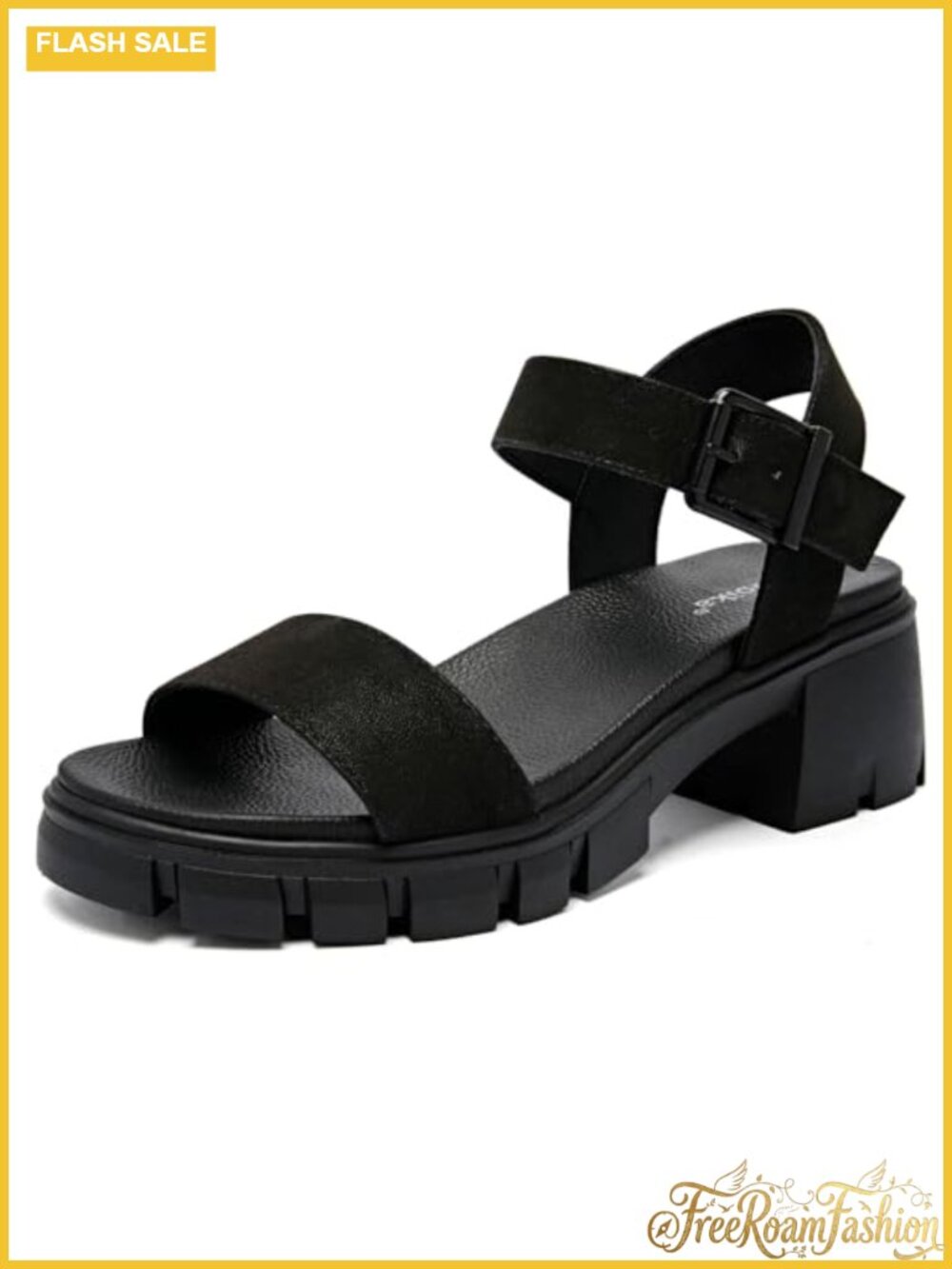 Women's Wide Width Block Heel Open Toe Faux Leather Sandals